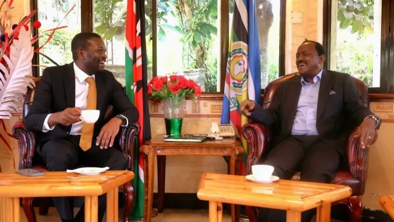 Edwin Sifuna and Kalonzo Musyoka sit across a table at an earlier meeting.