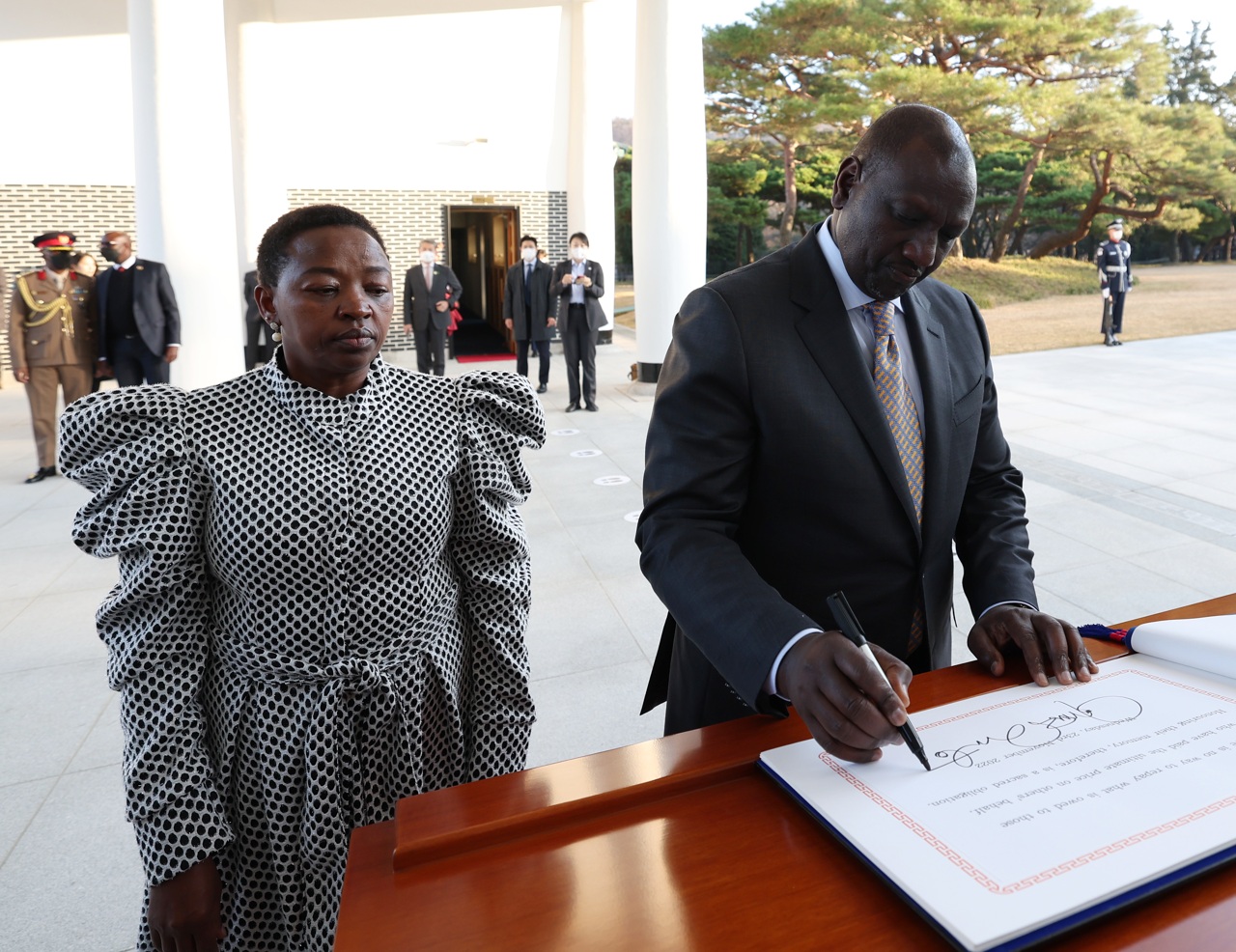 William and Rachel Ruto during their2022 visit to Seoul National Cemetery.