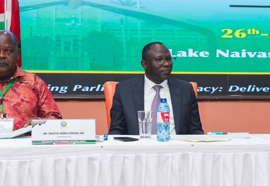 IEBC chair Erastus Ethekon seated at a January 2026 National Assembly retreat.