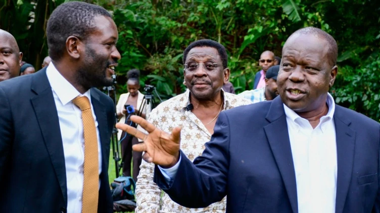 Edwin Sifuna, left, alongside Fred Matiang’i at an earlier meeting.