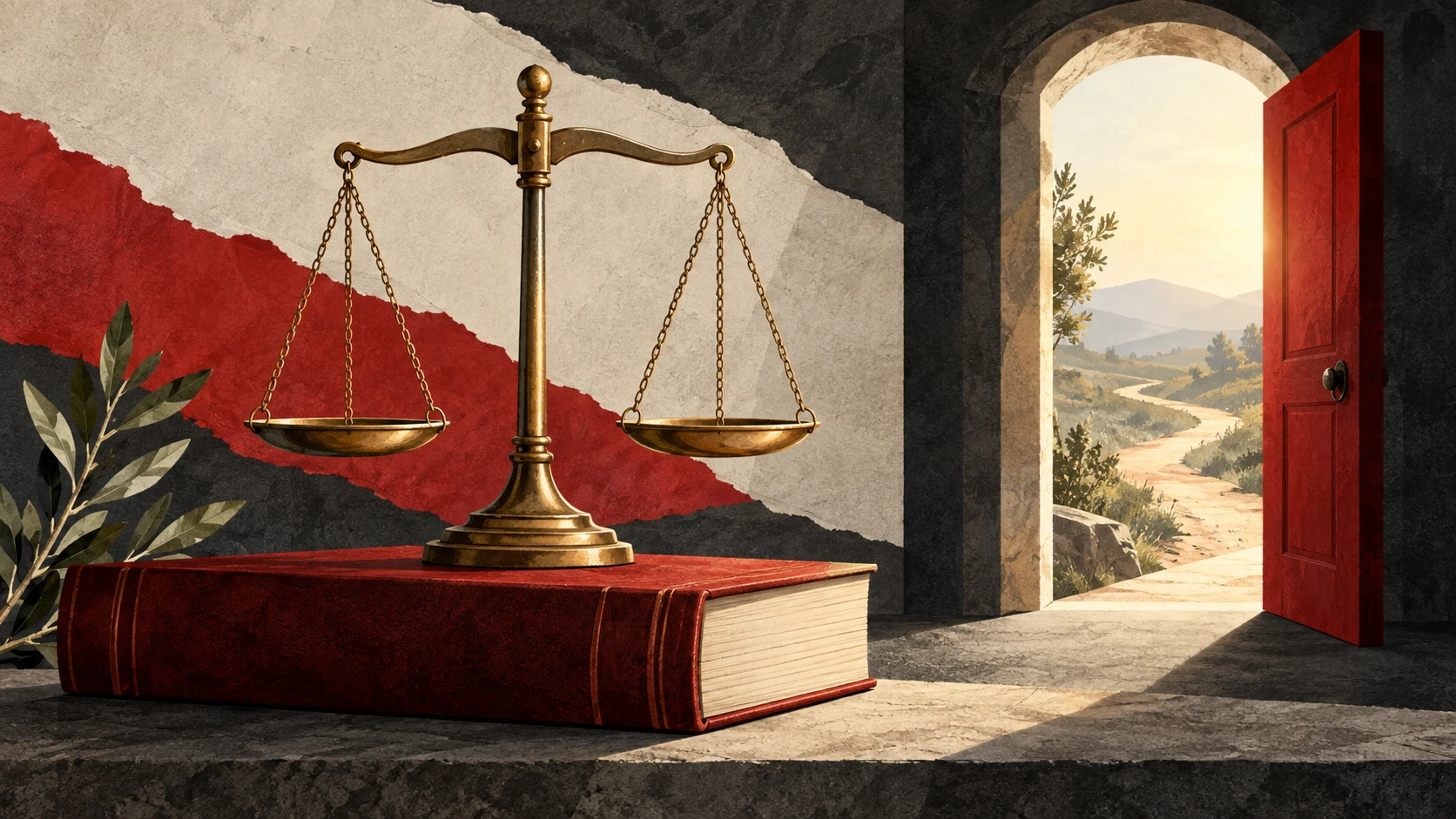 Editorial illustration about public institutions and justice.